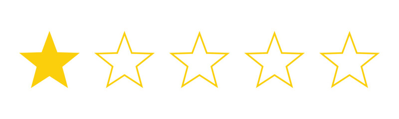one out of five stars customer product review icon. yellow 1 star rating feedback for website, app, 