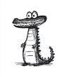 © Robert Kneschke - Minimalistic stick figure drawing of a cute crocodile in black and white with a whimsical expression