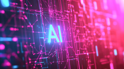 Wall Mural - ai technology interface with futuristic digital network and neon lights