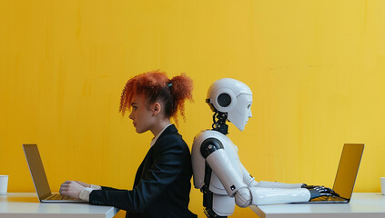 a robot working together at the desk