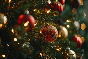 Close-Up of Festive Christmas Tree