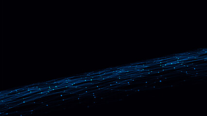 Wall Mural - technology wireframe landscape. vector perspective grid. digital space. blue mesh on a black backgro