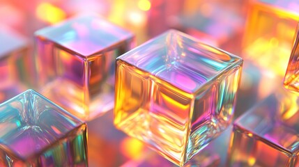 Wall Mural - transparent 3d cubes stacked in an abstract pattern with subtle reflections and refractions