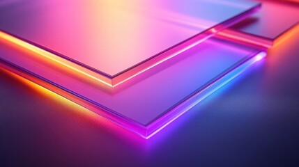 Wall Mural - layered translucent holographic panels with glowing edges and soft reflections on a dark gradient su
