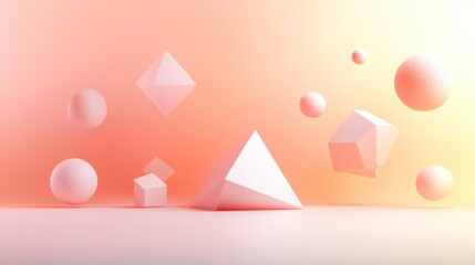 Wall Mural - abstract 3d geometric shapes, such as pyramids and cubes, floating in a soft gradient background