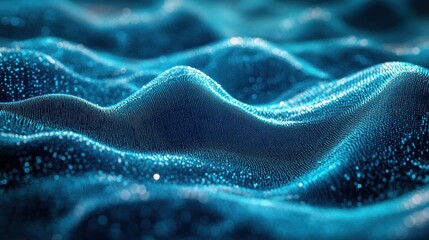 Wall Mural - digital wave of tiny pixelated squares in shades of blue and teal, simulating data flow