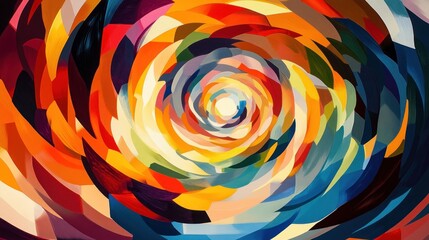 Wall Mural - dynamic swirl of multicolored geometric shapes overlapping in a playful, energetic pattern