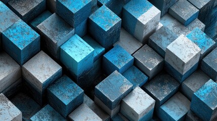 Wall Mural - abstract 3d cubes arranged in a cascading pattern with alternating colors of blue and grey