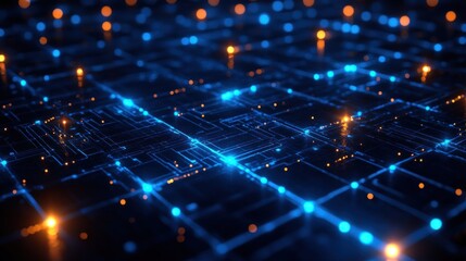 Wall Mural - dark futuristic grid pattern with glowing blue lines and subtle circuit details
