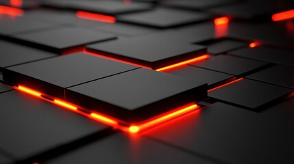 Wall Mural - sleek matte black background with a faint geometric grid and glowing red accents for a futuristic vi
