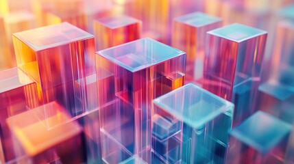 Wall Mural - transparent 3d cubes stacked in an abstract pattern with subtle reflections and refractions