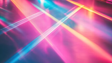 Wall Mural - abstract holographic light beams intersecting in vibrant shades of pink, blue, and green on a transp