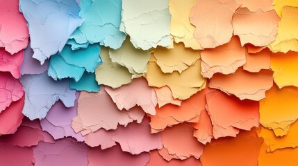 Wall Mural - collage of torn paper textures in bright and pastel colors layered chaotically for a creative, artis