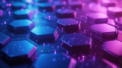 Wall Mural - digital hexagonal patterns with gradient colors of blue and purple, giving a sleek, sci-fi feel