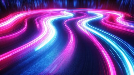 Wall Mural - neon light trails twisting and looping in vibrant hues of blue, pink, and purple over a black backgr