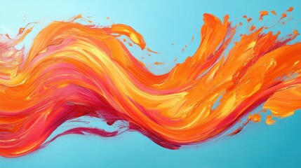 Wall Mural - high-contrast, vivid orange and red streaks on a bright blue backdrop with an energetic flow