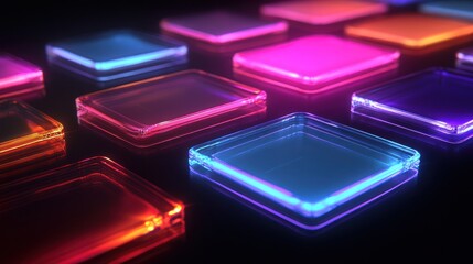 Wall Mural - layered transparent digital interface elements with subtle reflections and soft glowing edges