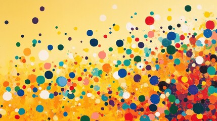 Wall Mural - multicolored confetti-like abstract dots scattered across a bright yellow background
