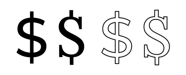 Wall Mural - set of dollar symbols in various styles - black vector money symbols isolated on transparent backgro