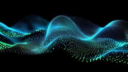Wall Mural - abstract digital waveforms in neon blue and green on a black background, evoking data flow