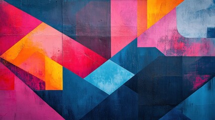Wall Mural - fluorescent cyan, magenta, and electric blue intersecting in bold, geometric shapes