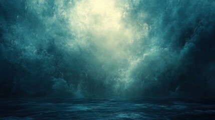 Wall Mural - dark blue fading into light teal with a soft, cloudy effect in the background