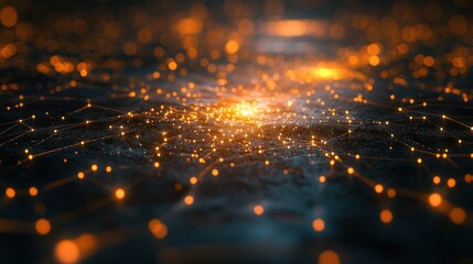 Wall Mural - digital network nodes connected by glowing lines on a dark surface, creating a high-tech web effect