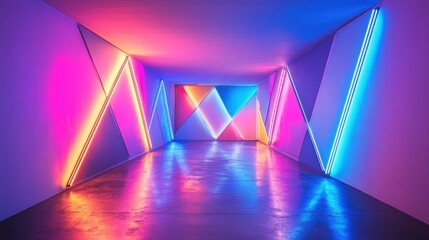 Wall Mural - fluorescent cyan, magenta, and electric blue intersecting in bold, geometric shapes