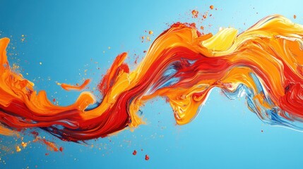 Wall Mural - high-contrast, vivid orange and red streaks on a bright blue backdrop with an energetic flow