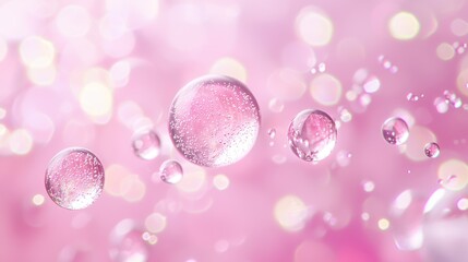 Wall Mural - pink shimmering soap bubbles floating with soft bokeh background generative ai