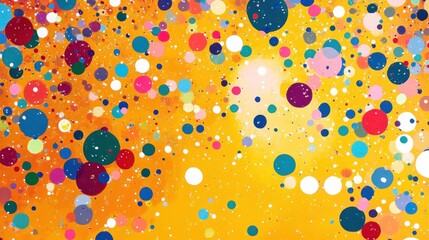 Wall Mural - multicolored confetti-like abstract dots scattered across a bright yellow background