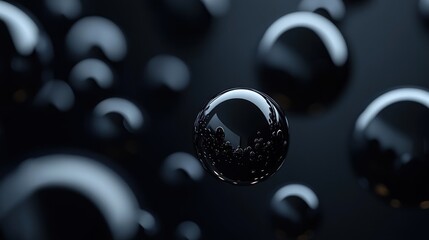 Wall Mural - abstract 3d shapes with reflective surfaces floating over a dark gradient background, creating depth
