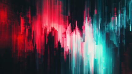 Poster - abstract overlapping glitch lines with pixel distortion in bold red, blue, and green on a black back