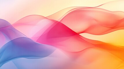 Wall Mural - layered transparent shapes in bright primary colors, floating over a soft pastel gradient