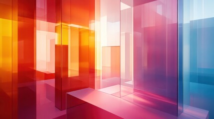 Wall Mural - Layered geometric shapes with translucent squares and triangles creating depth and movement