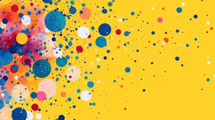 Wall Mural - multicolored confetti-like abstract dots scattered across a bright yellow background