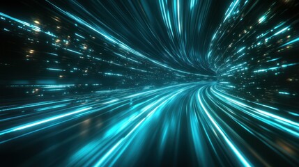 Wall Mural - sleek black background with sharp, glowing blue and green lines, creating a sense of speed and innov