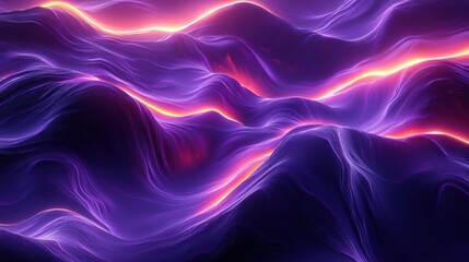Wall Mural - abstract dark purple and black waves with glowing neon edges for a bold, futuristic appearance