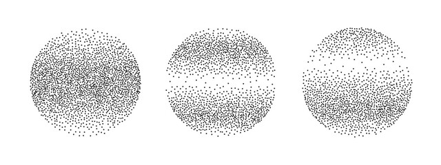 Poster - Circles grunge grainy effect and stippling dots vector pattern. Stippled round frame. Retro texture for Christmas bubble