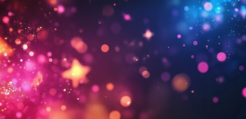 Banner, abstract purple, blue, violet luxury background, bright shiny pattern, scattering of sparks, bokeh effect, fashionable and trendy design	
