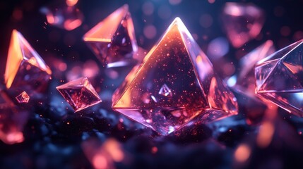 Wall Mural - holographic geometric shapes floating in a black void with subtle reflections and glowing edges