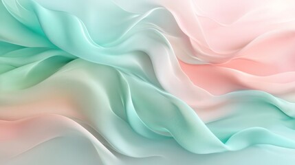 Wall Mural - light pastel abstract waves in hues of mint green, blush pink, and soft lavender flowing across the 