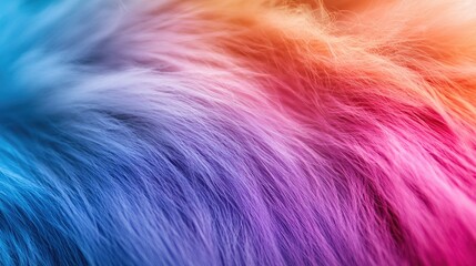 Detailed macro photograph of vibrant multicolor fur texture, focusing on the fluffy, soft surface and the gentle mix of colors.