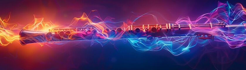 Wall Mural - A vibrant flute surrounded by colorful light trails, creating an artistic representation of music. This stunning image evokes energy and creativity.