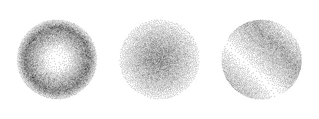 Poster - Circles grunge grainy effect and stippling dots vector pattern. Stippled round frame. Retro texture for Christmas bubble 