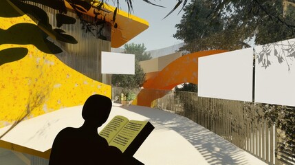 Sticker - A vibrant architectural space designed for reading and relaxation amidst nature.