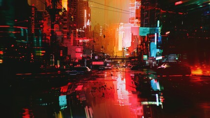 Abstract picture digital style scenery high tech building or structure with glowing fantasy neon light. Cyberpunk or cyberspace scene technology design construction and electric particle flow. AIG53.