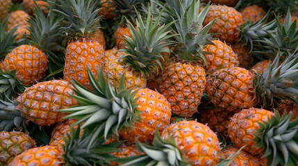 Vibrant pineapples piled together in a tropical harvest scene