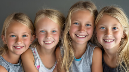 Joyful group of young girls smiling together in casual attire