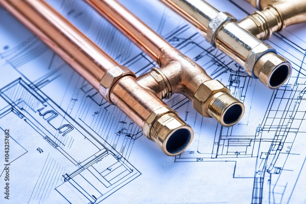 Pro Pipe Designs Detailed technical blueprint of plumbing pipes and fittings, showcasing ...